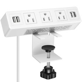 Cccei 797805902607 3 Ac Outlet Desk Clamp Power Strip White Mount Usb Charging Stati