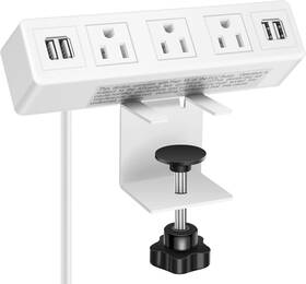 Cl-s34-w Cccei 3 Ac Outlet Desk Clamp Power Strip White Mount Usb Charging Station