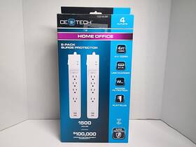 Ce Tech 649532621231 2-pack 4-outlet Usb Power Strip Surge Protector With 4 Ft. Cord White
