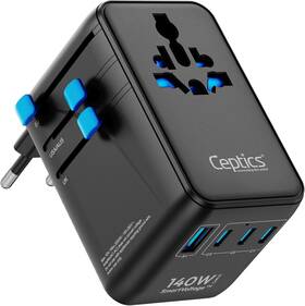 Ceptics 313049624657 6 In 1 International Power Adapter With Pd 140w Usb-c 1x Usb-a 3x Type