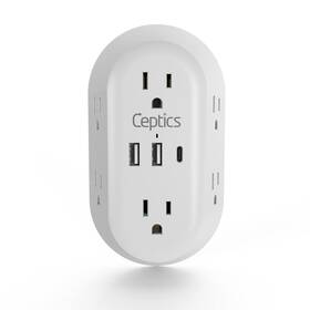 1800j Ceptics 850021323165 Wall Power Strip Charger - Small And Compact Surge Protector Grounded