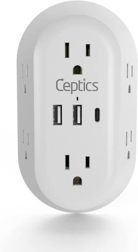 Ps-6b3u-20w Ceptics Wall Power Strip Charger - Small And Compact Surge 15w White