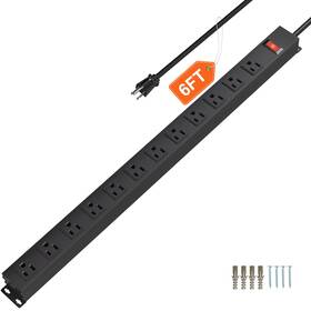 Cfmaster 011655367907 12 Outlet Long Power Strip With 15a Circuit Breaker Black Wall Mount