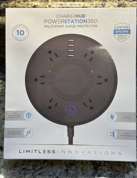 Charge Hub 854298007230 Power Station 360 Multi Port Surge Protector 4x Usb 6x Ac Outlets New