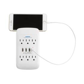 Charging Essentials La-10a-5 6 Ac Outlets 4 Usb Ports Wall Tap Station With Device Shelf