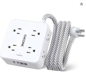 Chcore 445024910950 Surge Protector Power Strip - 5 Ft Braided Extension Cord With 8 Outlets