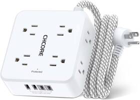 Chcore 850077972386 Surge Protector Power Strip - 5ft Braided Extension Cord With 8 Outlets W