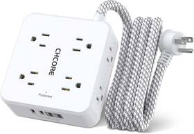 De415l Chcore Surge Protector Power Strip - 5 Ft Braided Extension Cord With 8 White
