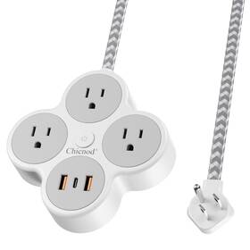 Qnoe601 Chicnod 6-in-1 Wall Mount Power Strip With 3 Ac Outlets 2 Usb Ports 1 Type-c Port