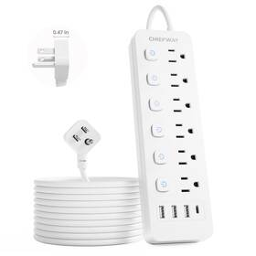Chiefway 619165654449 6ft Extension Cord With Multiple Outlets 6 Flat Plug Power Strip Wit