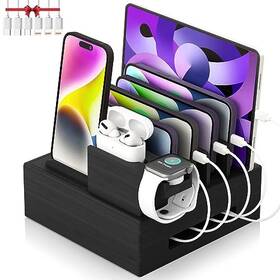 Df19503bk China Bamboo Charging Station For Multiple Devices - Darfoo Black With Charger
