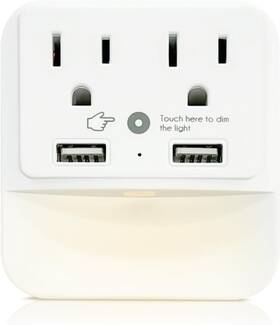 Ciao Tech 194162002269 Power Adaptor Nightlight Function 2 Outlet Usb Surge Protection