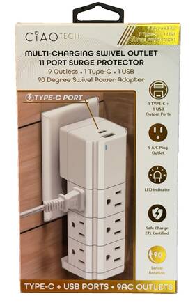 Ciao Tech 194162005826 Multi-charging Swivel Outlet 11 Port Surge Protector