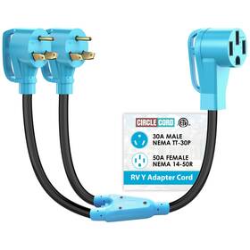 Y303050 Circlecord Etl Listed Rv Y Adapter Cord Two 30 Amp To 50 50f/2 30m Blue
