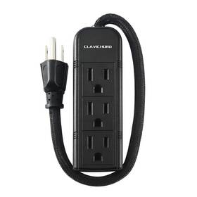 Clavichord 791507926831 Power Strip With Flat Plug - 3 Ground Outlets 7 Inch Heavy Duty Braided Exten