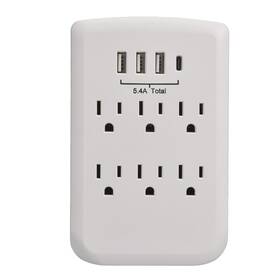 Cp30007 Clear Power 810031252299 6-outlet Wall-tap With 3-port Usb-a And 1-port Usb-c Chargers