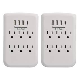 Clear Power 810031252312 2pack 6-outlet Wall-tap With 3-port Usb-a And 1-port 2 Pack