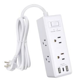 Clear Power 810079580859 6-outlet Surge Protector Strip With 3 Usb Ports 1 Usb-c 5