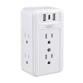 Clear Power 810079580910 Multi-plug Outlet Extender 6-outlet Splitter With 3 Usb Ports White
