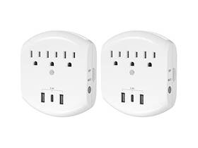 Clear Power 810079580934 2-pack Usb Wall Charger 3-outlet 3-usb-2pack