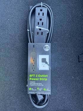 Cp30004 Clear Power Black 8ft Strip With 3 Outlets - Free Shipping