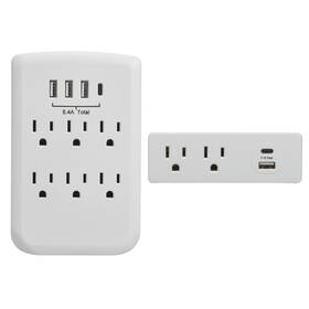 Cp30008 Clear Power Combo 2-outlet Travel Tap With Usb-a And Usb-c Chargers 6-outlet Wa