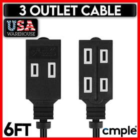 1240-zy Cmple 6ft 3-outlet Extension Power Cord Indoor 2 Prong Protection Outlet Cover Black