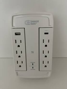 096012021 Commercial Electric 6-outlet Wall Mount Surge Protector Usb Usb-c Charging White