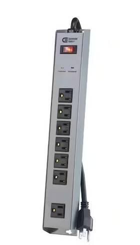 1007545914 Commercial Electric 7 Outlet Metal Power Strip With 12ft. Cord - Surge Protector