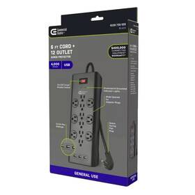 1009739935 Commercial Electric Surge Protector 12 Outlet Usb 6ft Power Strip 4000j Black