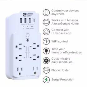 1010056771 Commercial Electric 6-outlet Smart Surge Protector With 4-usb Ports White