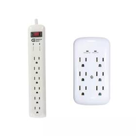 Commercial Electric 313019860849 8 Ft. 6 Outlet Surge Protector With 45 Degree Flat Angle Plug In White