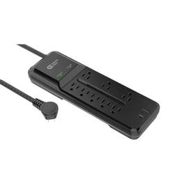 Commercial Electric 313024765757 12 Ft. Braided Cord 8-outlet Surge Protector With 1 Usb And Usb-c Black