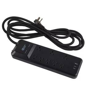 Commercial Electric 313051172177 12 Ft. 8-outlet Surge Protector Braided Cord With 1 Usb-a And 2 Usb-c Black