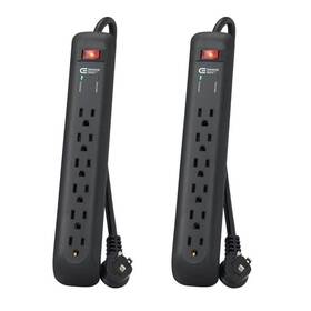 Commercial Electric 313098620655 8 Ft. 6-outlet Surge Protector With 45-degree Flat Angle Plug Black 2-pack