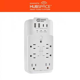 Commercial Electric 313111188193 6-outlet Smart Surge Protector With 4-usb Ports White Powered By Hubspace