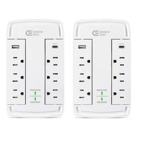 Commercial Electric 445021582525 6-outlet Wall Mounted Swivel Surge Protector With Usb