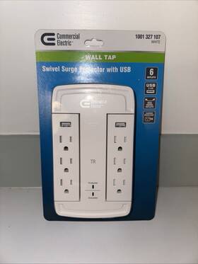 Commercial Electric 649532621712 New Swivel Surge Protector White Usb -1001 327 107