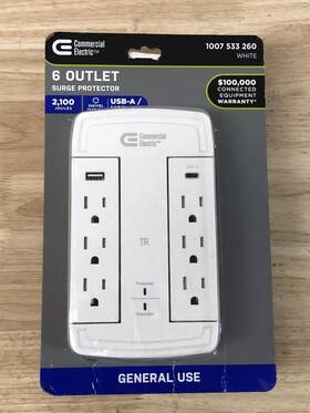 Hdc6wsucw Commercial Electric 649532934980 6-outlet Wall Mount Surge Protector With Usb