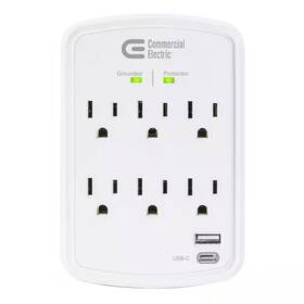 Commercial Electric 711181149883 6-outlet Surge Protector Wall Mounted In White