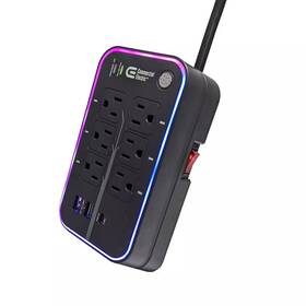 Commercial Electric 744759389657 6 Ft. 6-outlet Rgb Gaming Surge Protector With 2 Usb-a And 1 Usb-c Black