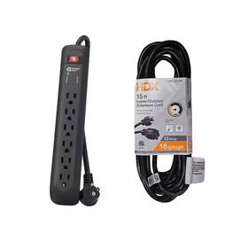 Commercial Electric 744759741912 8 Ft. 6 Outlet Surge Protector With 45 Degree Flat Angle Plug In Black