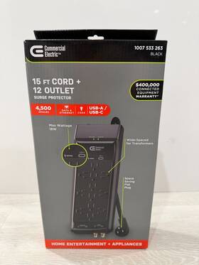 Commercial Electric Hdc1215nuc2 Usb-c Usb-a 12 Outlet Surge Protector 15 Ft Cord 4500j New