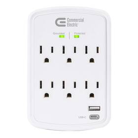 Hdc6wuc Commercial Electric 6-outlet Surge Protector Wall Mounted In White