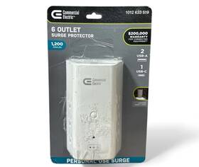 Hdc6wucl Commercial Electric 6-outlet Surge Protector With 2 Usb-a And 1 Usb-c Wall Tap