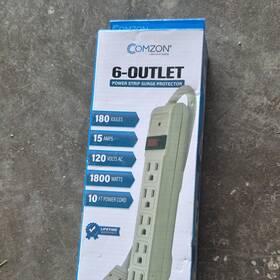 Comzon C2193 6-outlet Surge Protector Power Strip 180j 15a 120v 10ft White Switch