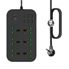 Coofine 798623238930 Flat Plug Power Strip Extension Cord With 6 Universal International Outlets 4