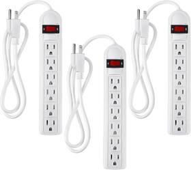Copkim 445010437423 3 Pack 6 Outlet Power Strip Surge Protector 4 Ft Flat Plug Profi