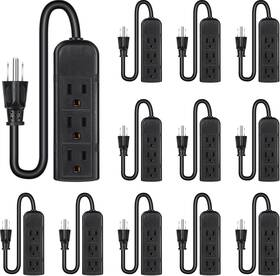 Copkim 445040884839 12 Pack 3 Outlet Power Strip Extension Cord With Flat Plug Mini Ground Ou