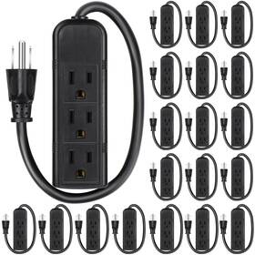 Lia-copkim-162 Copkim 12 Pack 3 Outlet Power Strip Extension Cord With Flat Plug Mini Ground